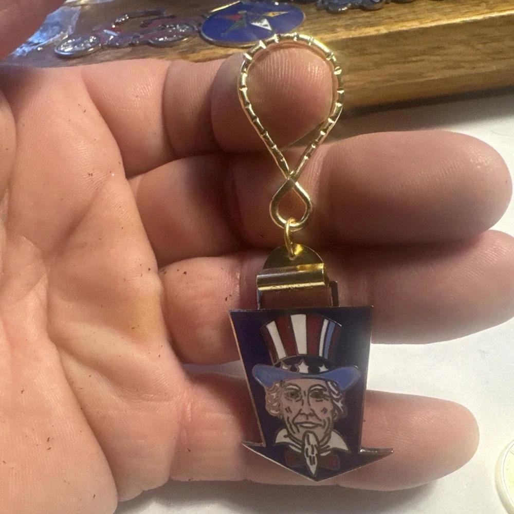 Vintage Uncle Sam America Usa Watch FOB Key Chain Antique Charm Pendant W‎ Clasp